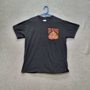 Linda Finegold Men Shirt L Black Graphic Print Grim Reaper Flames Hell On Earth